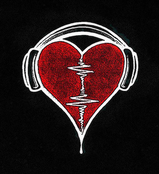 broken heart with headphones